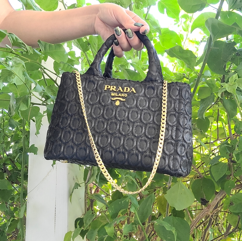 Prada Black and Gold Mini Tote - Picture 2 of 10